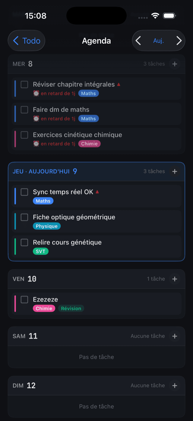 Agenda de la semaine dans l'app iPhone ABC